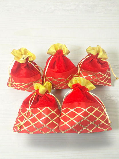 Hariaura Gota Velvet Potli Set-5 (7*5 inches)